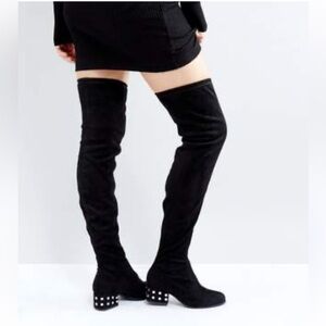London Rebel Silver Stud Heel Over The Knee Boots size 39